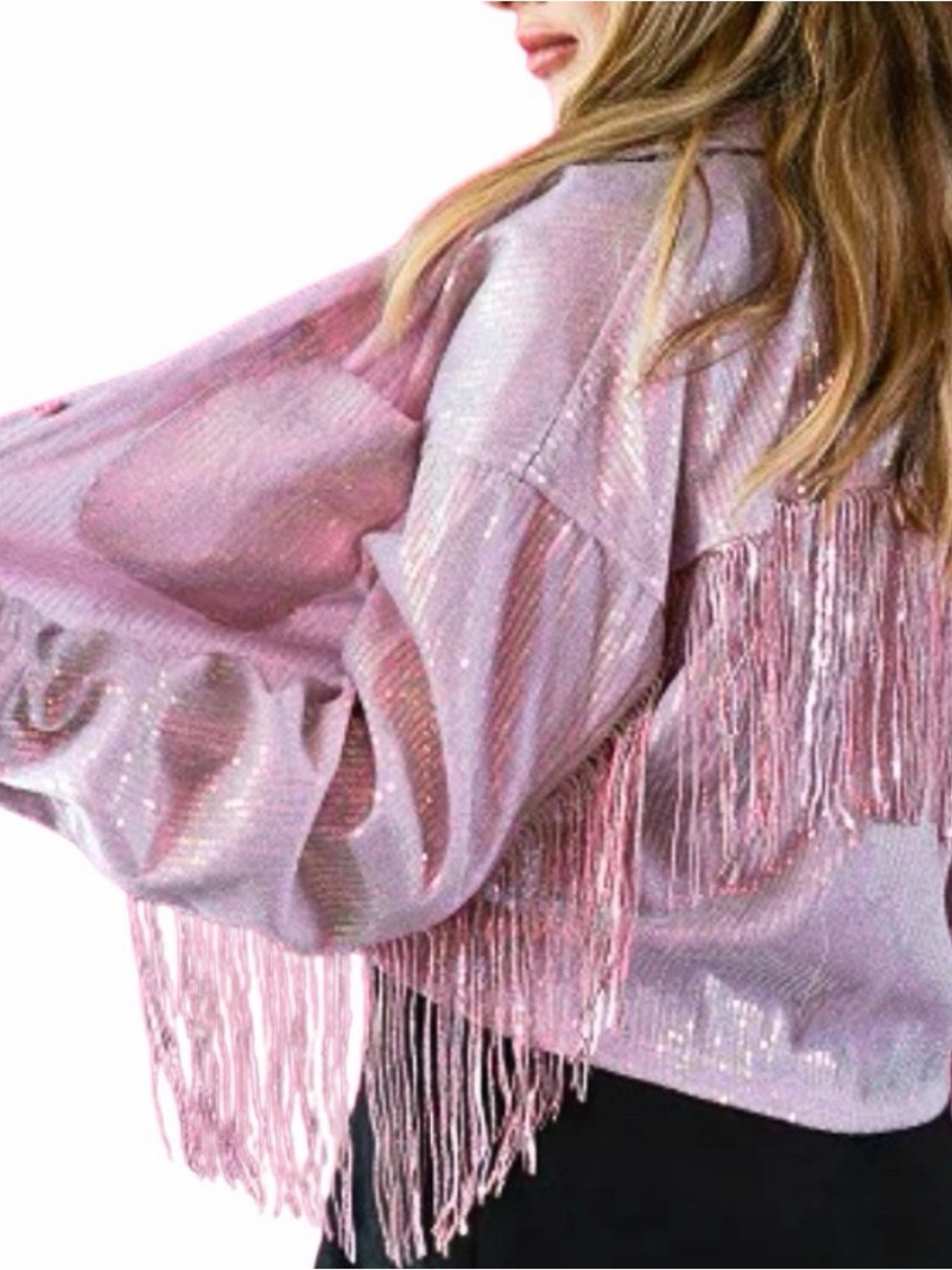 Women's Pink Fringe Metallic Jacket